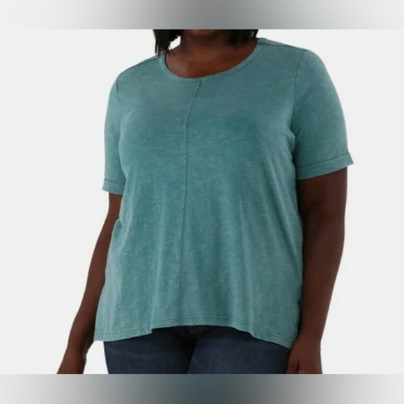 Terra & Sky Black ,Navy Blue and Green Relaxed High Low Short Sleeve T-Shirts - Picture 3 of 16